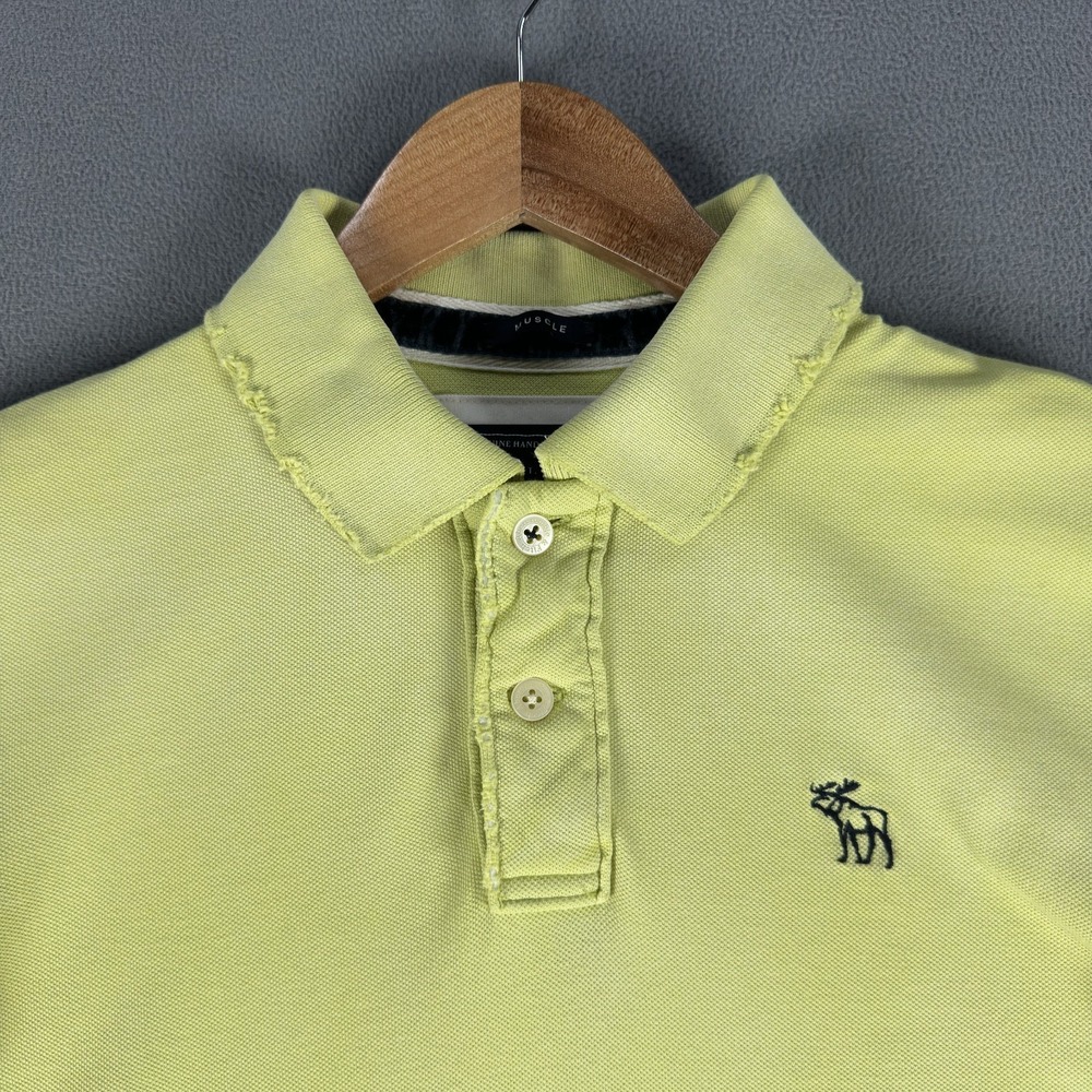 Abercrombie‎ Fitch Polo Shirt Large Yellow Slim Muscle Faded Distressed Y2K Mall
